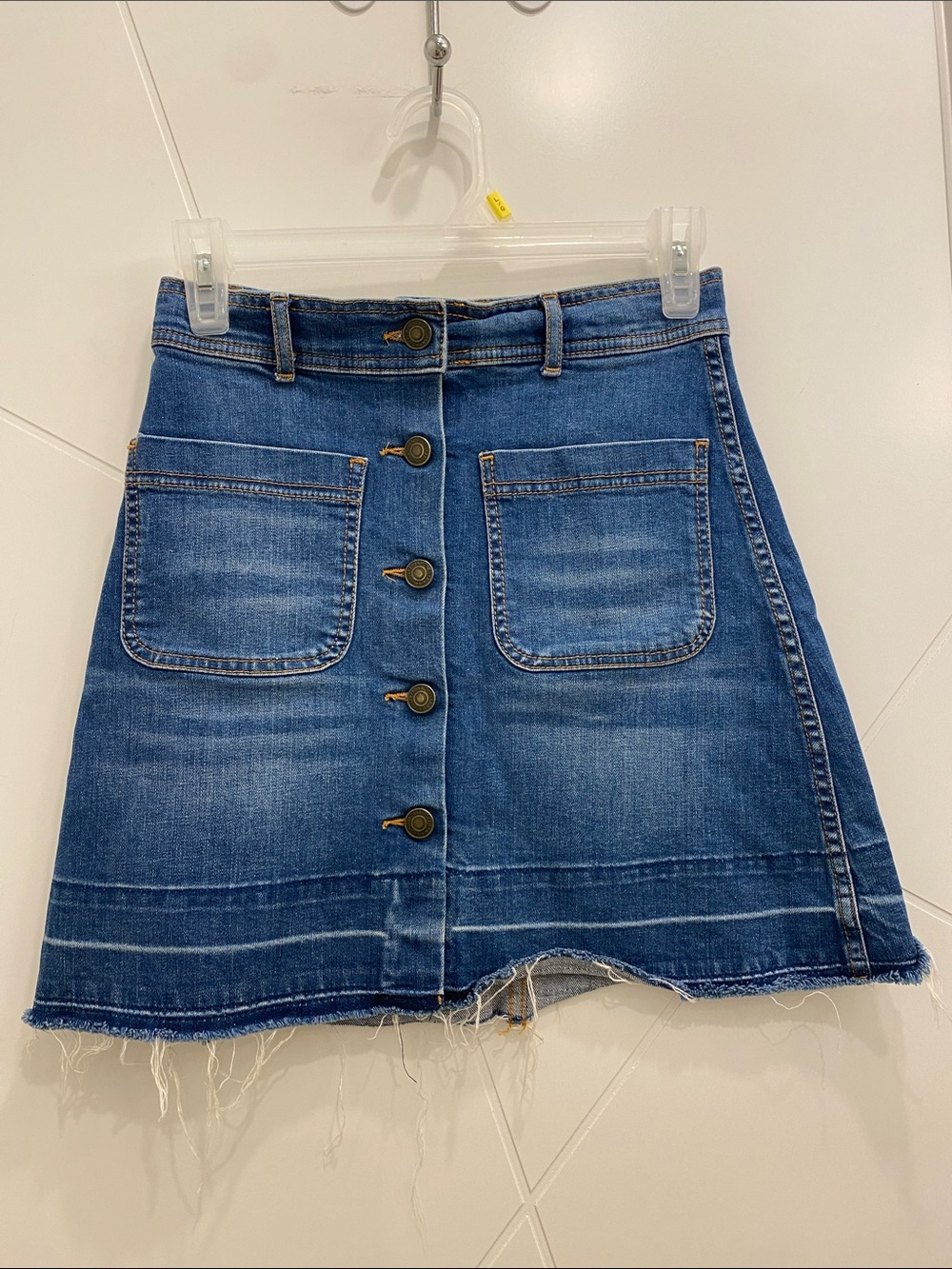 💥 Zara Blue Button-Front Denim Mini Skirt | Raw Hem | Summer Skirt | High Waist